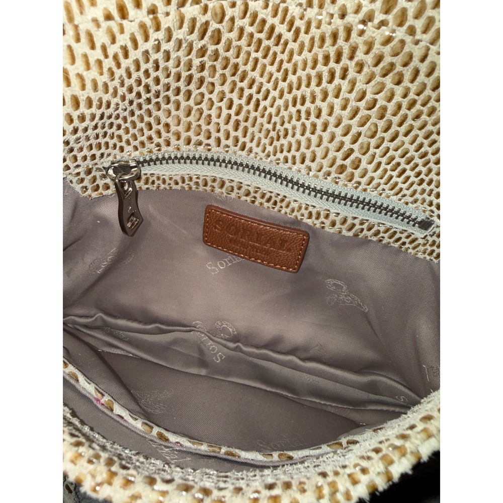 Sorial Beige Snakeskin Embossed Leather Crossbody Bag Silver Chain Strap Clutch - Picture 6 of 12